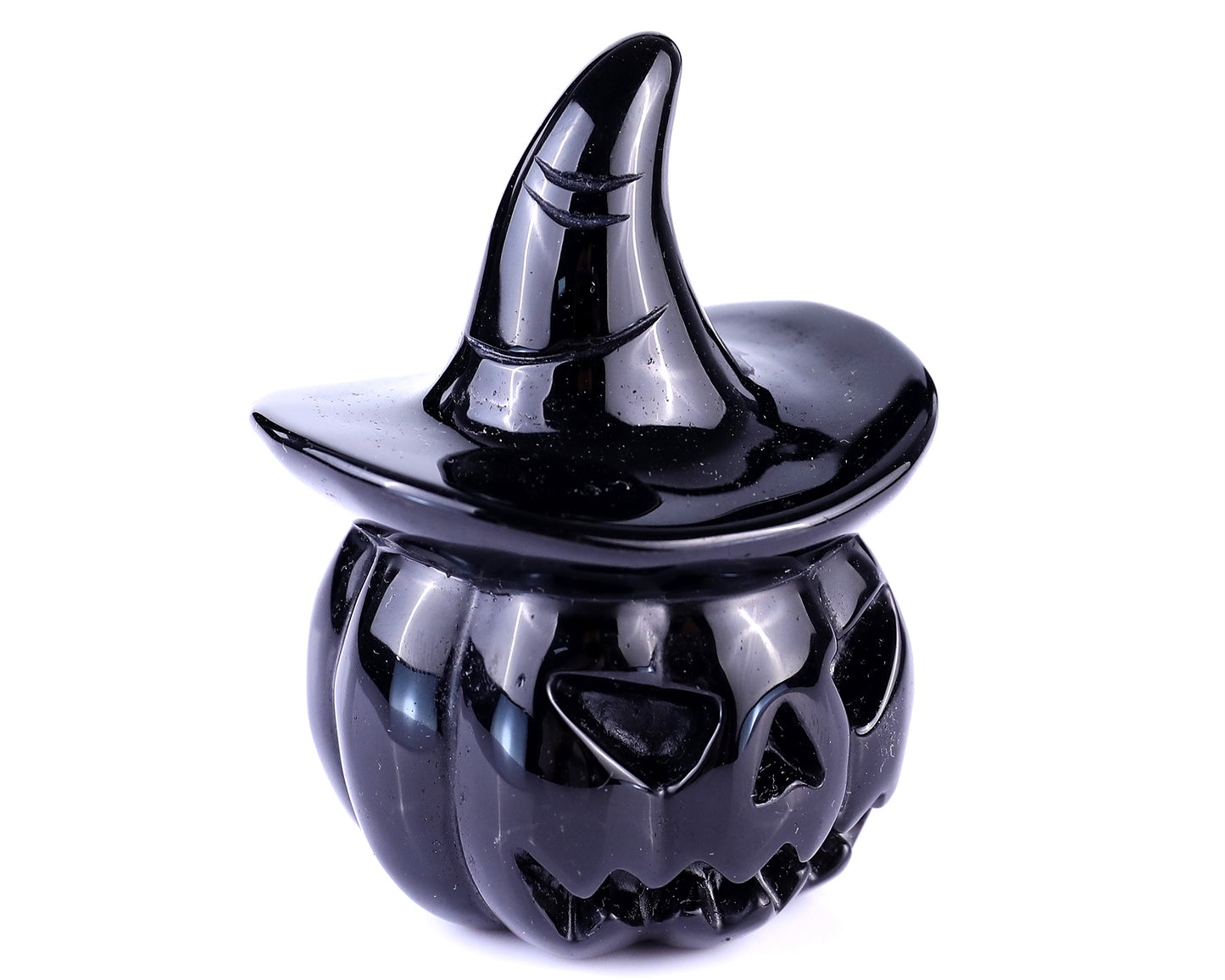 3.1" Black Obsidian Hand Carved Crystal Pumpkin Wizard,Halloween Gift Crystallumi