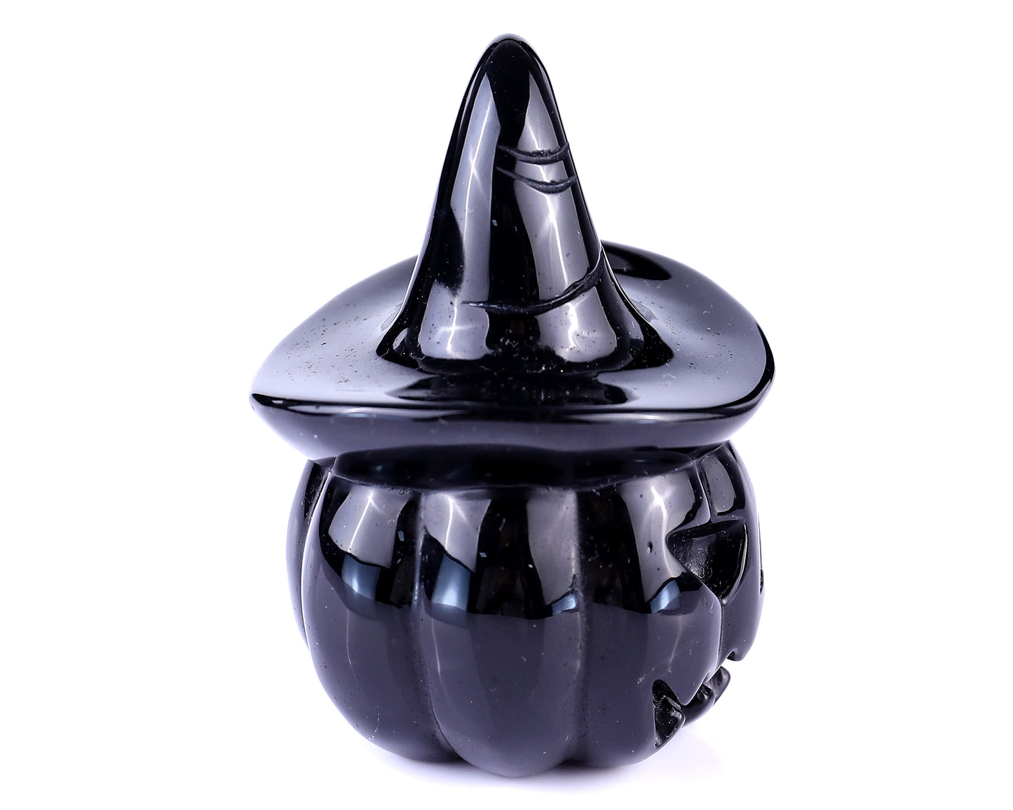 3.1" Black Obsidian Hand Carved Crystal Pumpkin Wizard,Halloween Gift Crystallumi