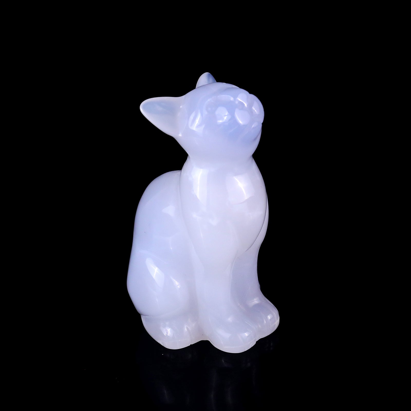 3.1" Blue Chalcedony Hand Carved Crystal Cat Sculpture Crystallumi