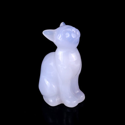 3.1" Blue Chalcedony Hand Carved Crystal Cat Sculpture Crystallumi