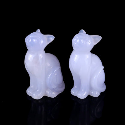 3.1" Blue Chalcedony Hand Carved Crystal Cat Sculpture Crystallumi