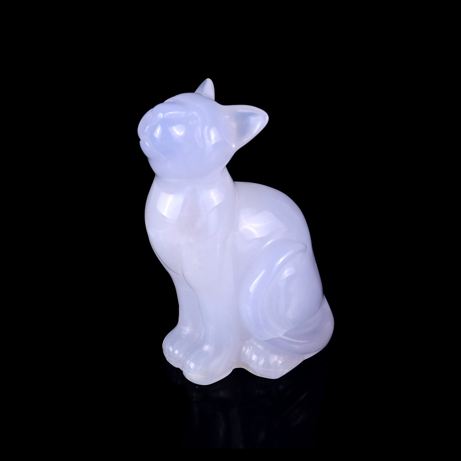 3.1" Blue Chalcedony Hand Carved Crystal Cat Sculpture Crystallumi