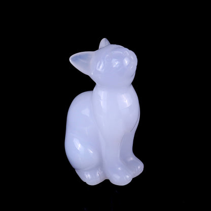 3.1" Blue Chalcedony Hand Carved Crystal Cat Sculpture Crystallumi