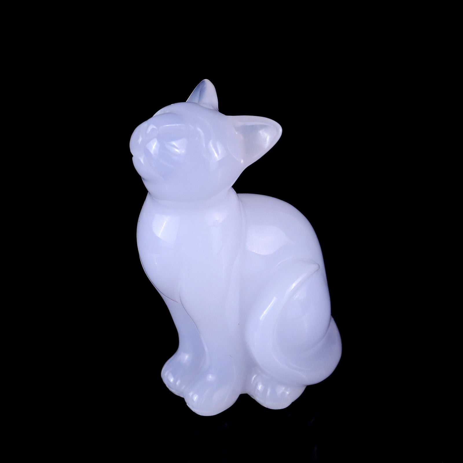 3.1" Blue Chalcedony Hand Carved Crystal Cat Sculpture Crystallumi