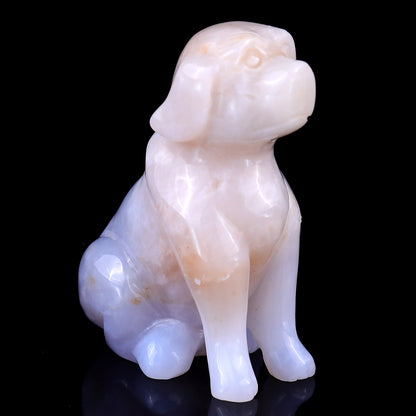 3.1" Blue Chalcedony Hand Carved Crystal Dog Sculpture Crystallumi