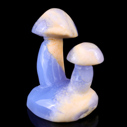 3.1" Blue Chalcedony Hand Carved Crystal Mushrooms Sculpture Crystallumi