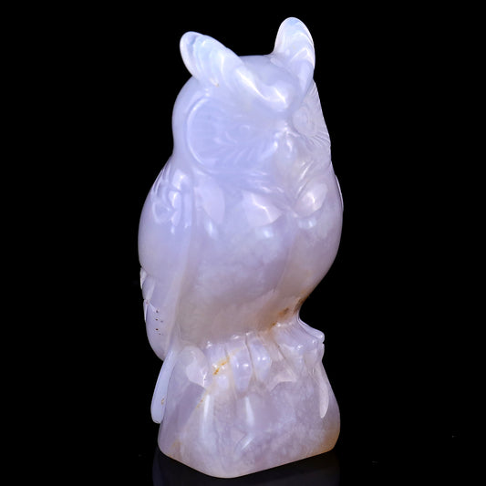 3.1" Blue Chalcedony Hand Carved Crystal Owl Sculpture Crystallumi