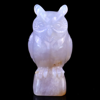 3.1" Blue Chalcedony Hand Carved Crystal Owl Sculpture Crystallumi