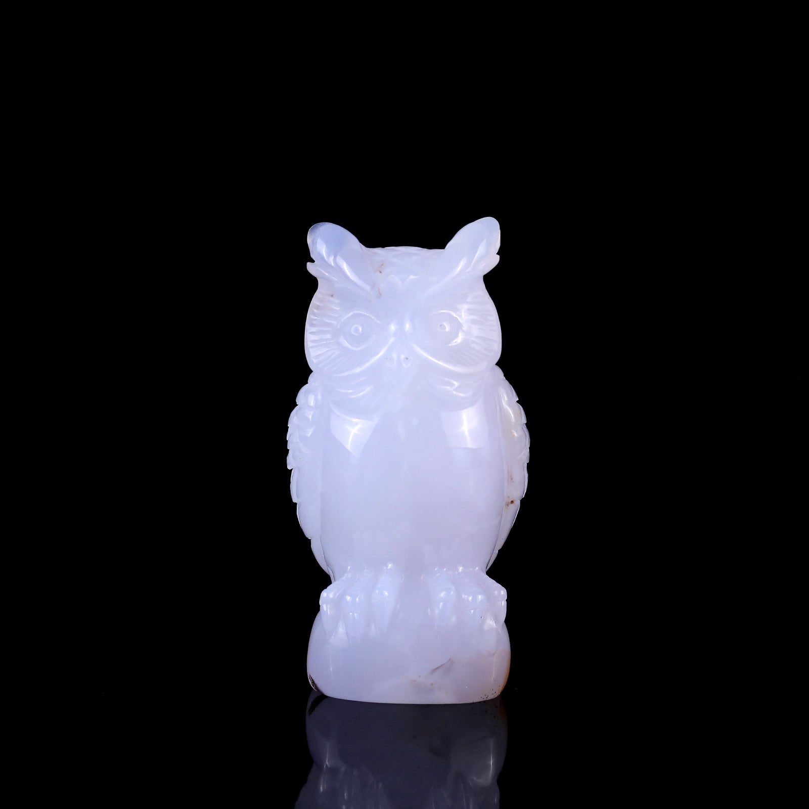 3.1" Blue Chalcedony Hand Carved Crystal Owl Sculpture Crystallumi