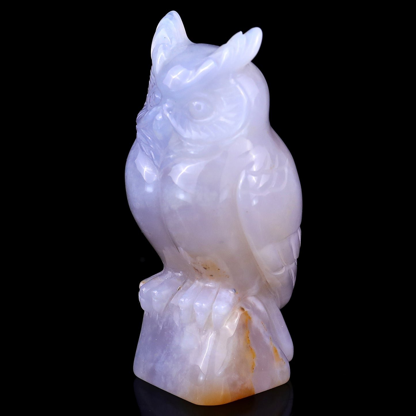 3.1" Blue Chalcedony Hand Carved Crystal Owl Sculpture Crystallumi