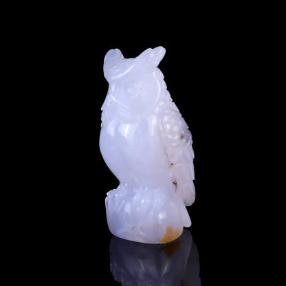 3.1" Blue Chalcedony Hand Carved Crystal Owl Sculpture Crystallumi