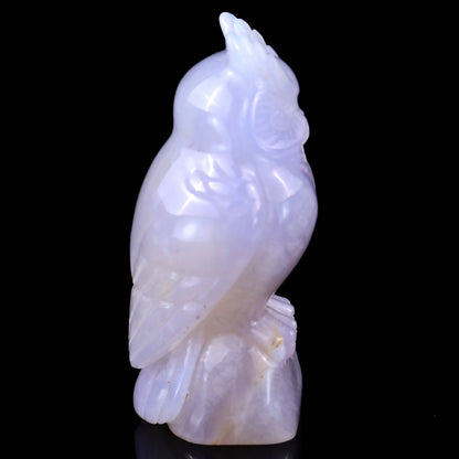 3.1" Blue Chalcedony Hand Carved Crystal Owl Sculpture Crystallumi