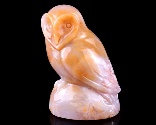 3.1" Chalcedony Hand Carved Crystal Owl Sculpture Crystallumi