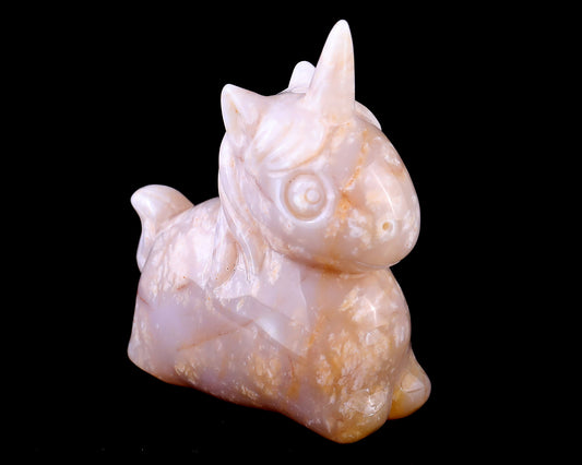 3.1" Chalcedony Hand Carved Crystal Unicorn Sculpture Crystallumi