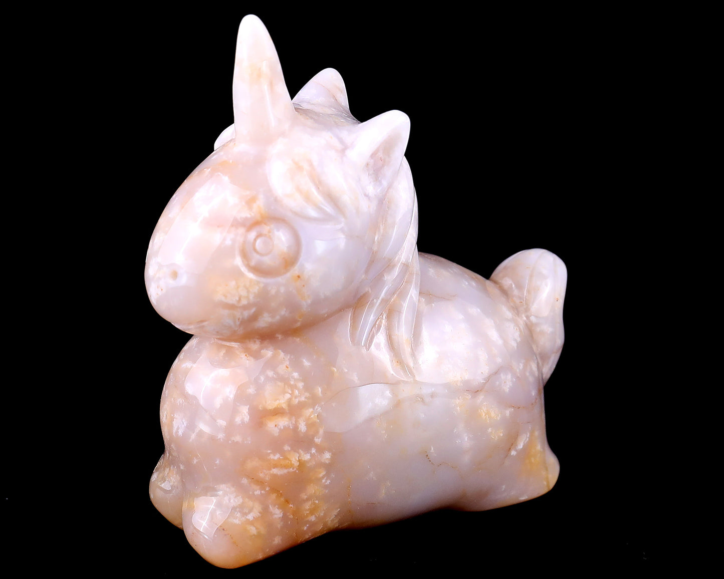 3.1" Chalcedony Hand Carved Crystal Unicorn Sculpture Crystallumi