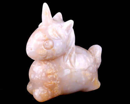 3.1" Chalcedony Hand Carved Crystal Unicorn Sculpture Crystallumi