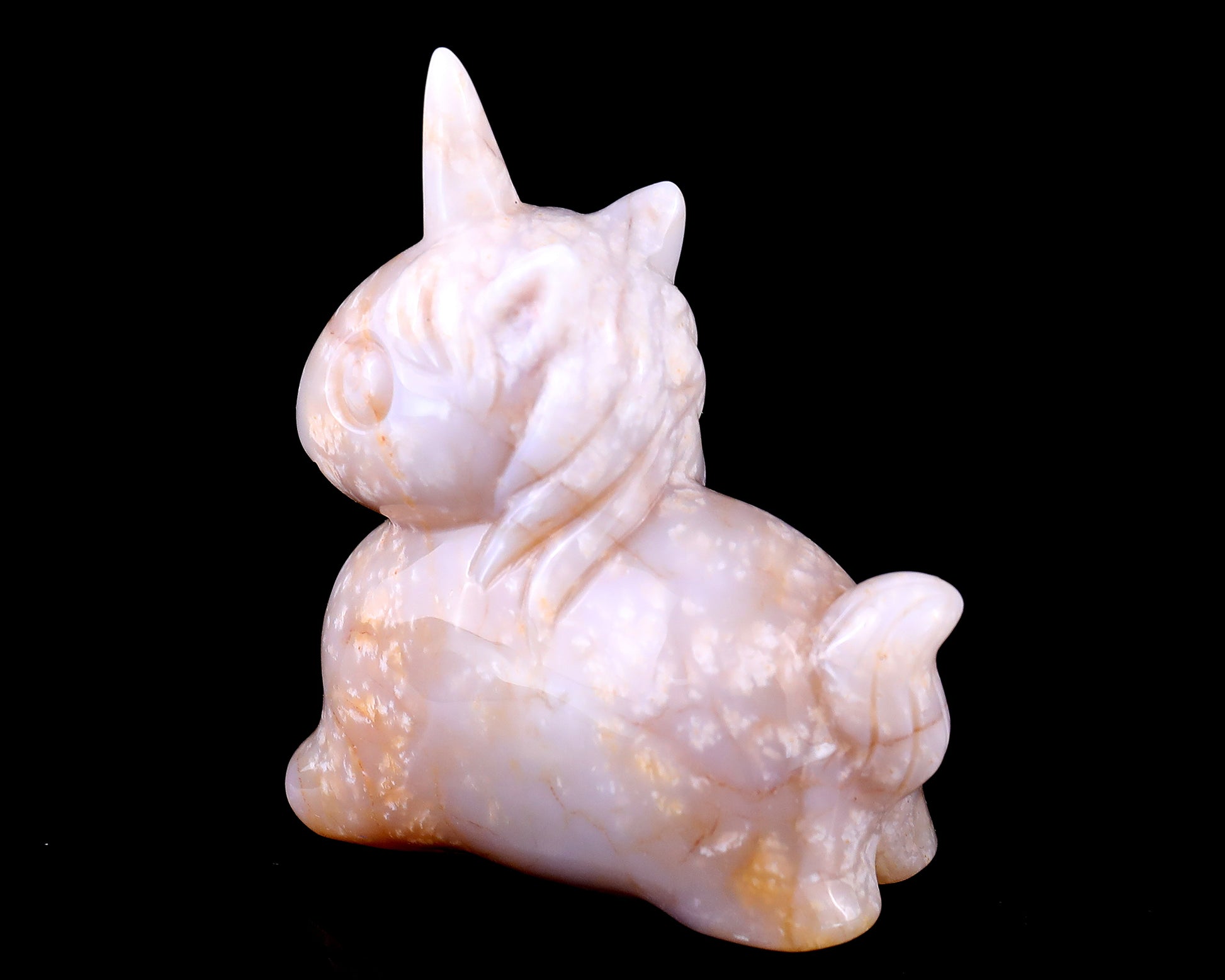 3.1" Chalcedony Hand Carved Crystal Unicorn Sculpture Crystallumi