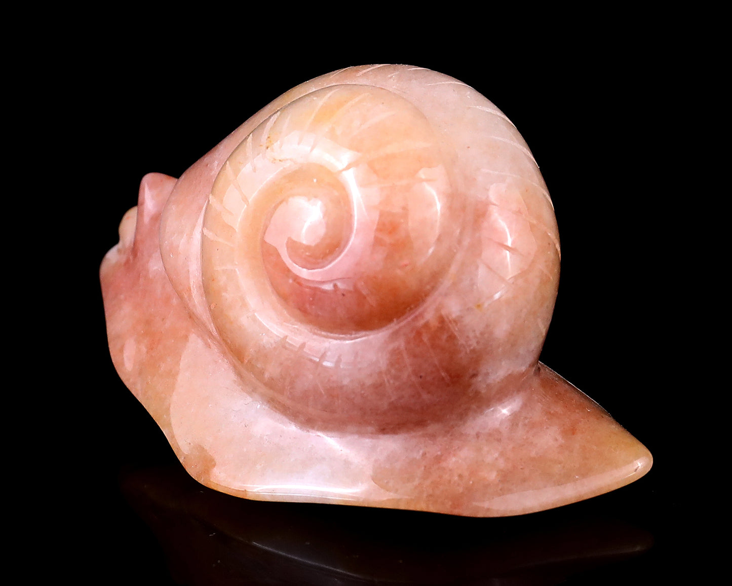 3.1" Gold Silk Jade Hand Carved Crystal Snail Sculpture Crystallumi