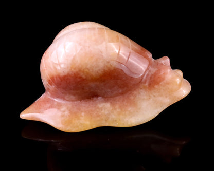 3.1" Gold Silk Jade Hand Carved Crystal Snail Sculpture Crystallumi