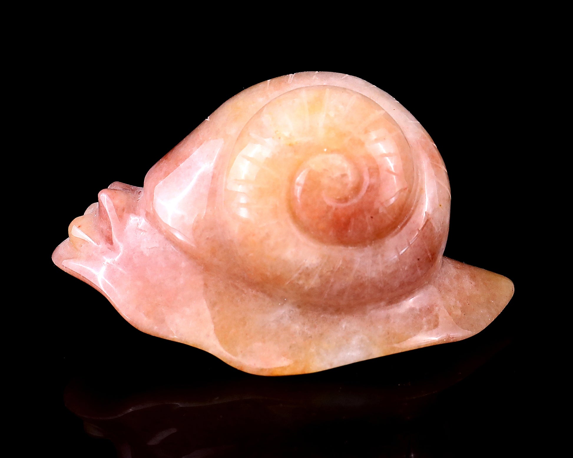 3.1" Gold Silk Jade Hand Carved Crystal Snail Sculpture Crystallumi