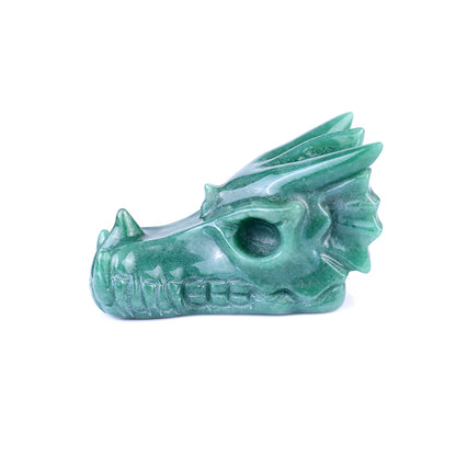 3.1" Green Aventurine Hand Carved Crystal Dragon Skull Sculpture Crystallumi