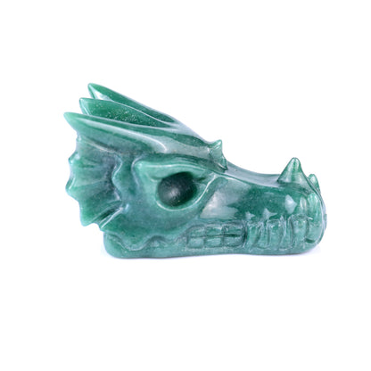 3.1" Green Aventurine Hand Carved Crystal Dragon Skull Sculpture Crystallumi