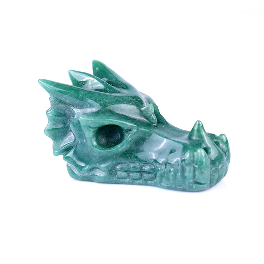 3.1" Green Aventurine Hand Carved Crystal Dragon Skull Sculpture Crystallumi