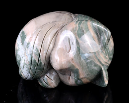 3.1" Jiulong Jade Hand Carved Crystal Cat Sculpture Crystallumi