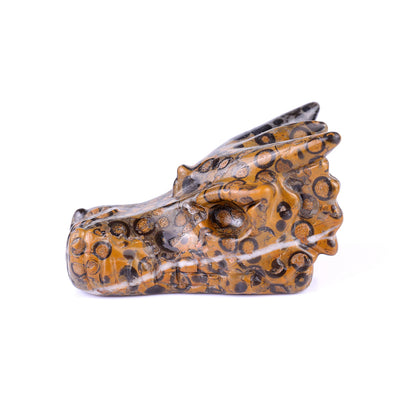 3.1" Leopard Skin Jasper Hand Carved Crystal Dragon Skull Sculpture Crystallumi