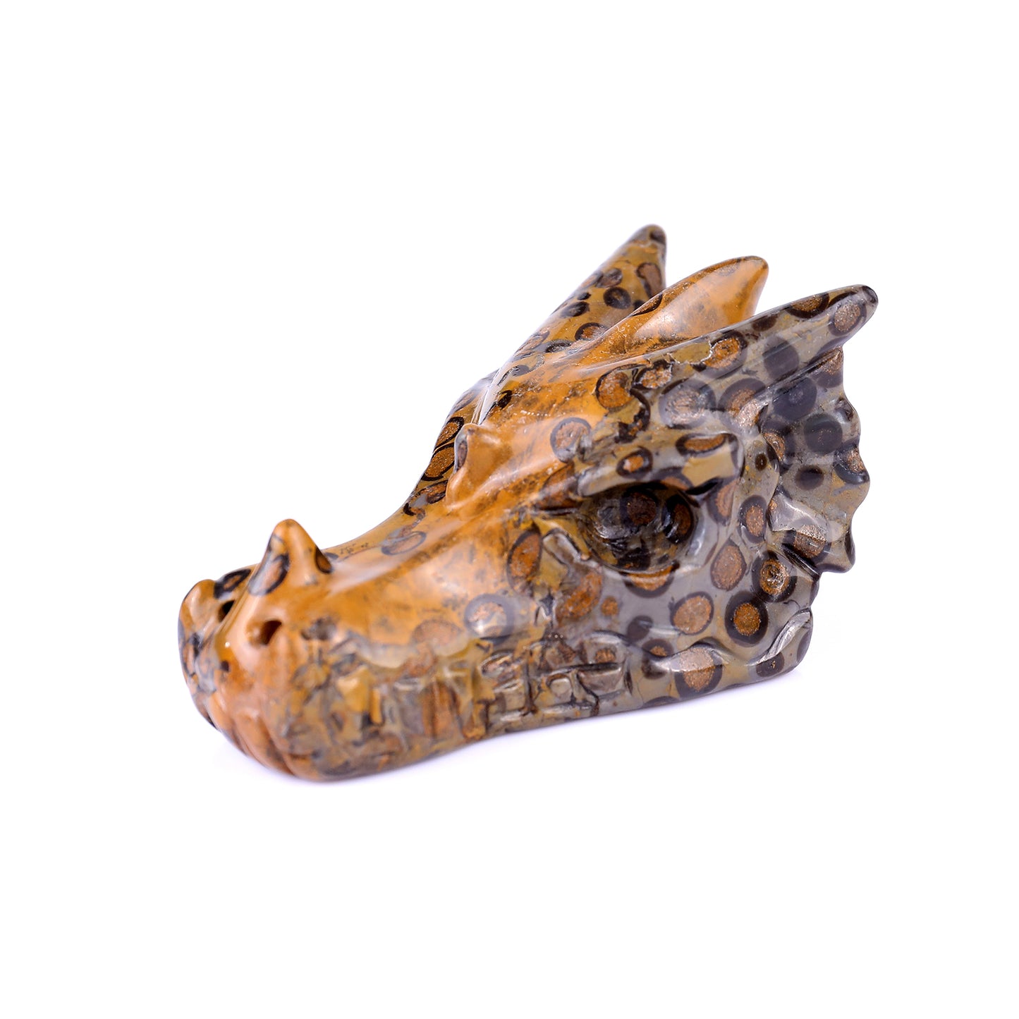 3.1" Leopard Skin Jasper Hand Carved Crystal Dragon Skull Sculpture Crystallumi