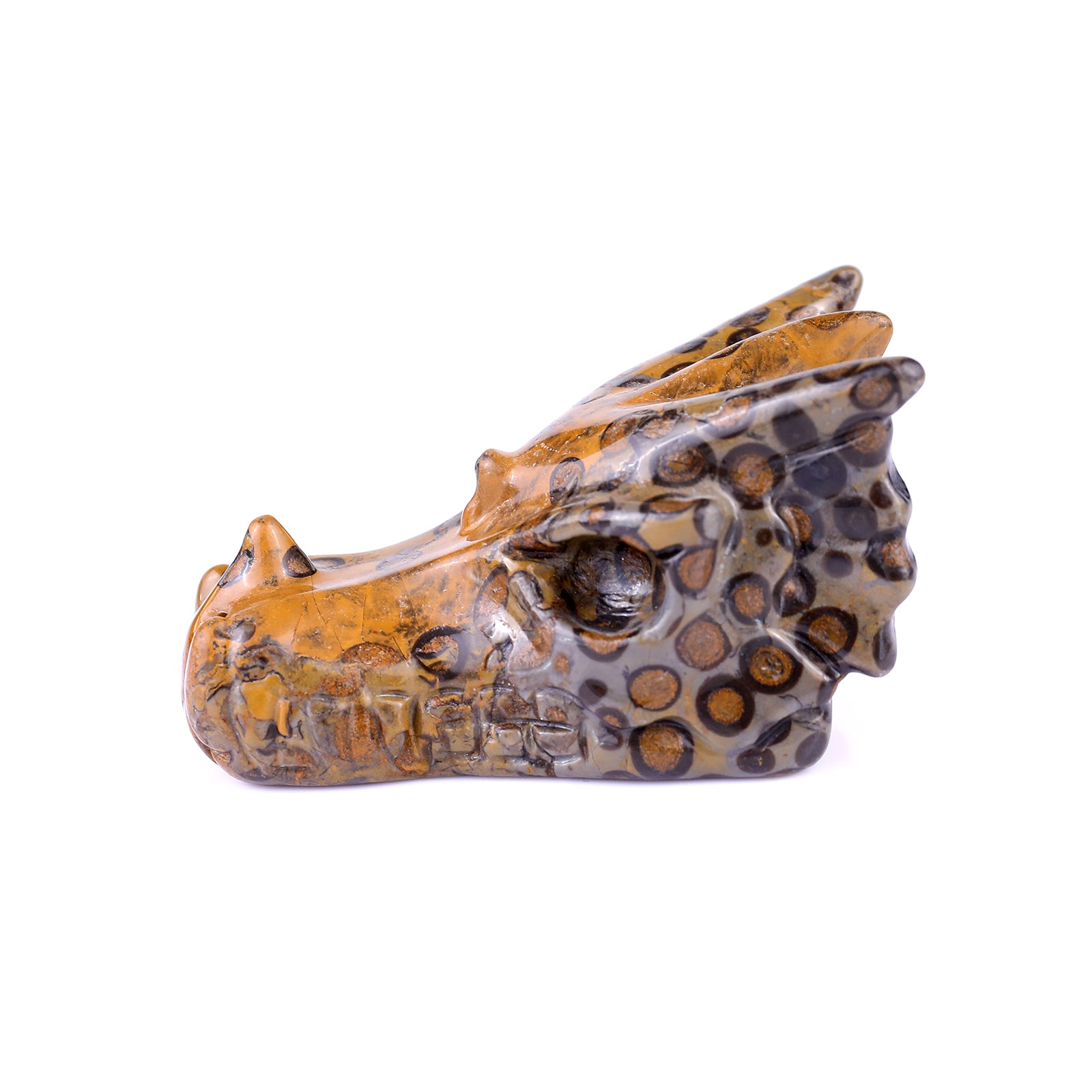 3.1" Leopard Skin Jasper Hand Carved Crystal Dragon Skull Sculpture Crystallumi