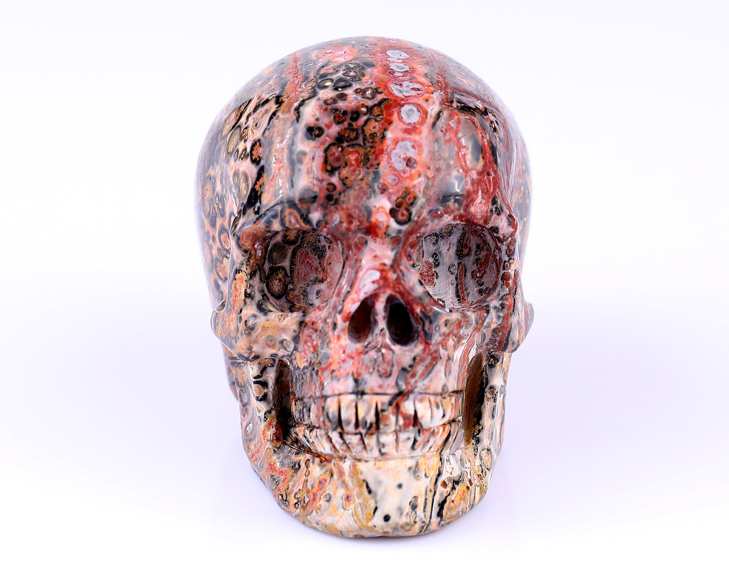 3.1" Leopard Skin Jasper Hand Carved Crystal Realistic Skull Sculpture Crystallumi