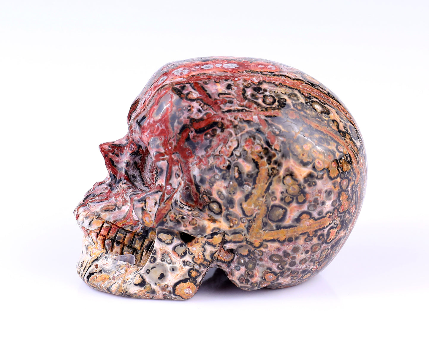 3.1" Leopard Skin Jasper Hand Carved Crystal Realistic Skull Sculpture Crystallumi