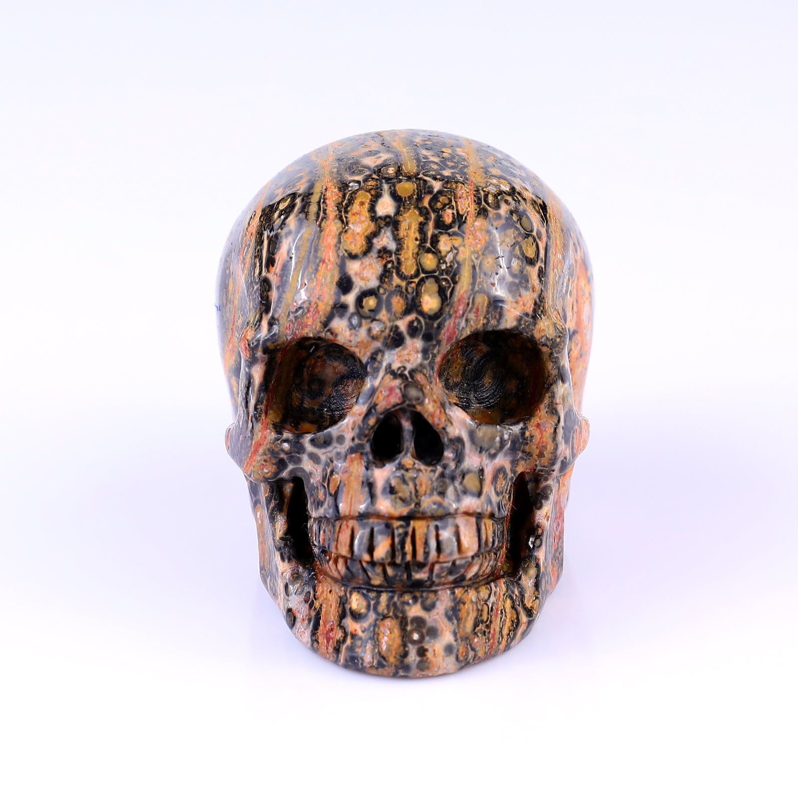 3.1" Leopard Skin Jasper Hand Carved Crystal Realistic Skull Sculpture Crystallumi