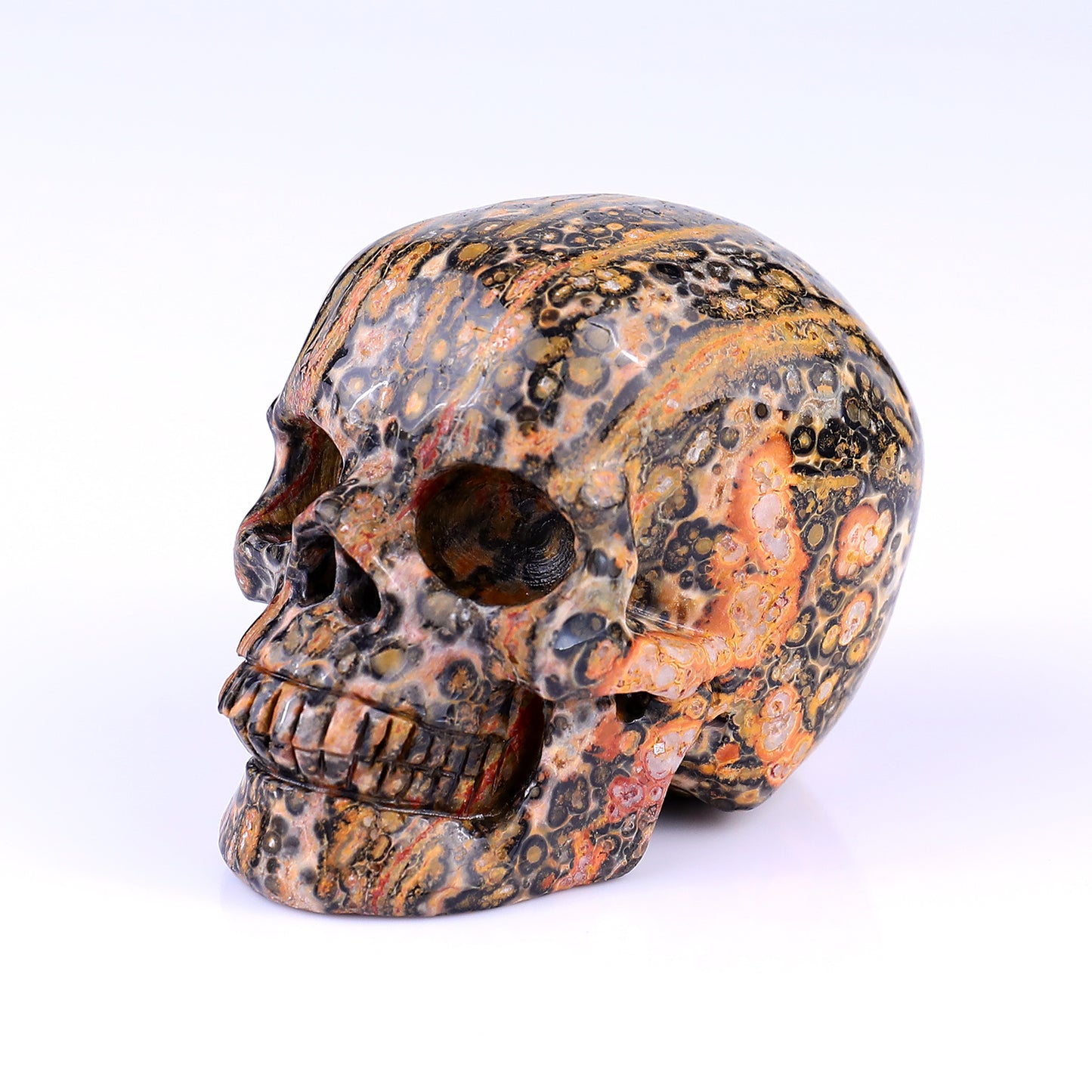 3.1" Leopard Skin Jasper Hand Carved Crystal Realistic Skull Sculpture Crystallumi