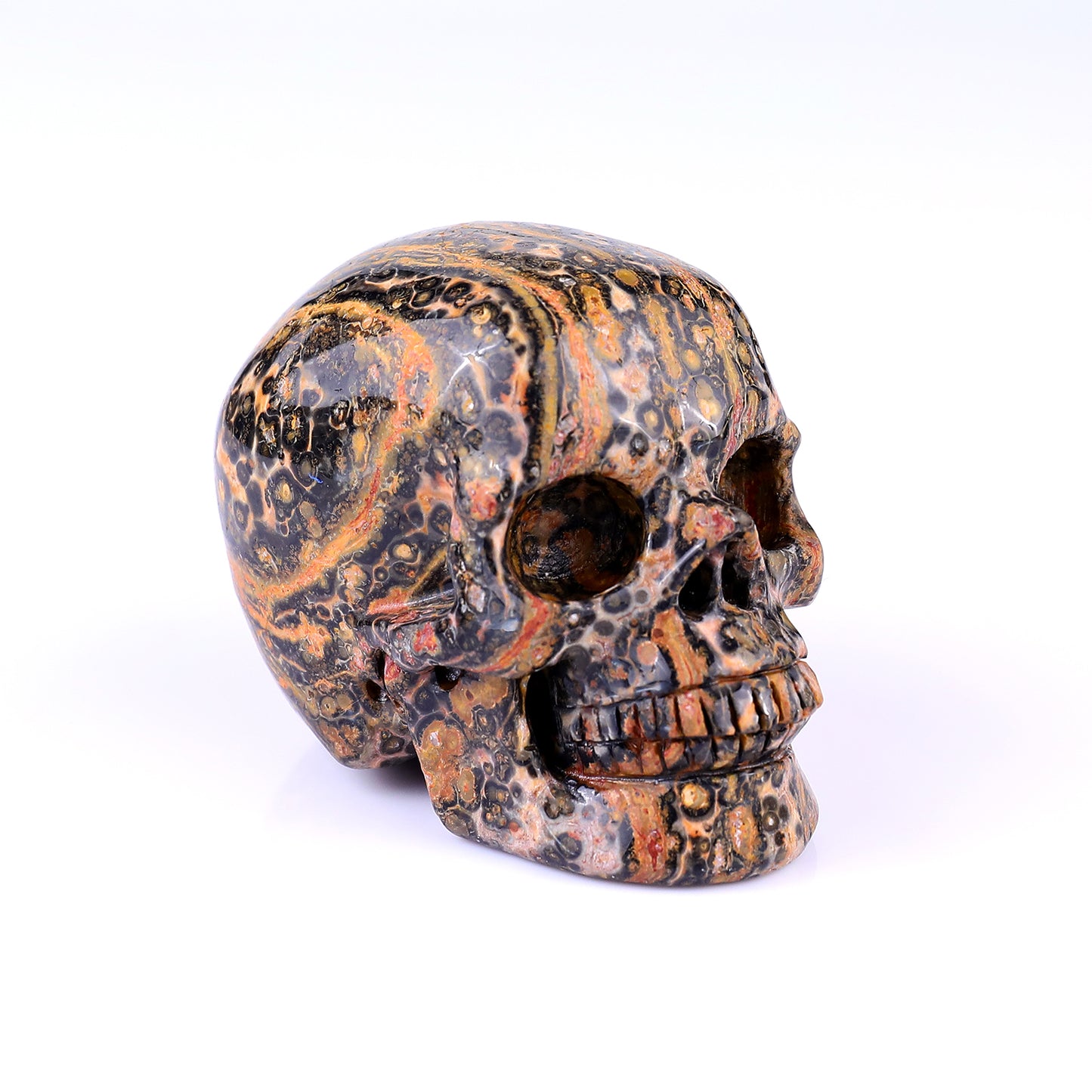 3.1" Leopard Skin Jasper Hand Carved Crystal Realistic Skull Sculpture Crystallumi