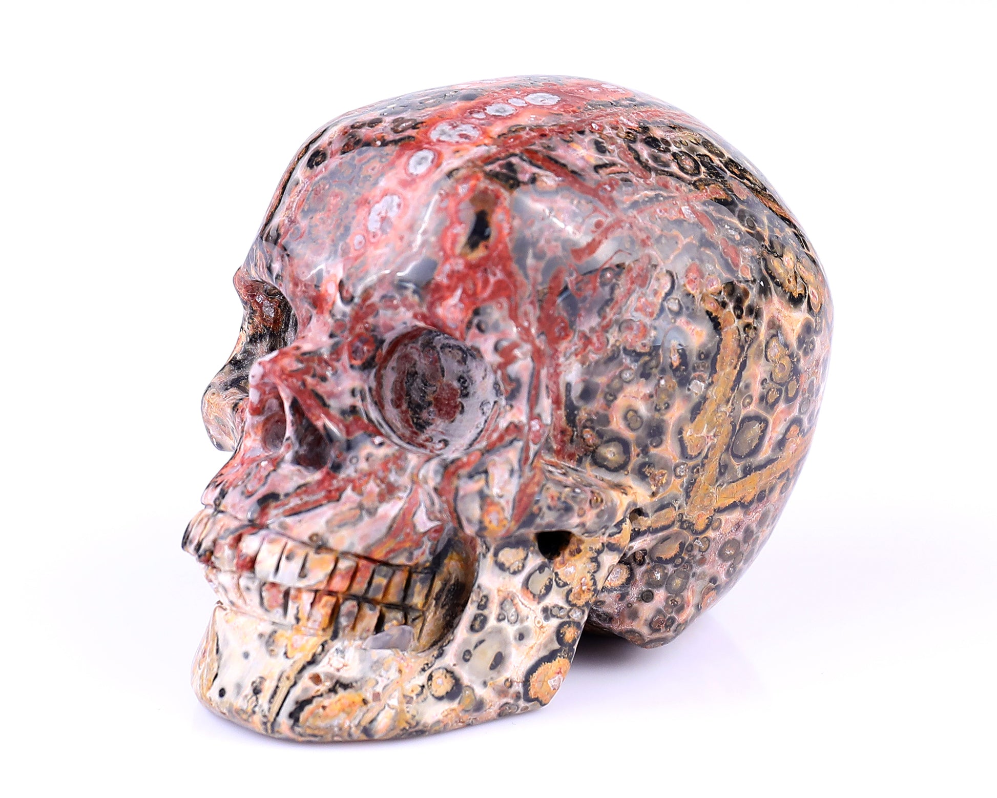 3.1" Leopard Skin Jasper Hand Carved Crystal Realistic Skull Sculpture Crystallumi