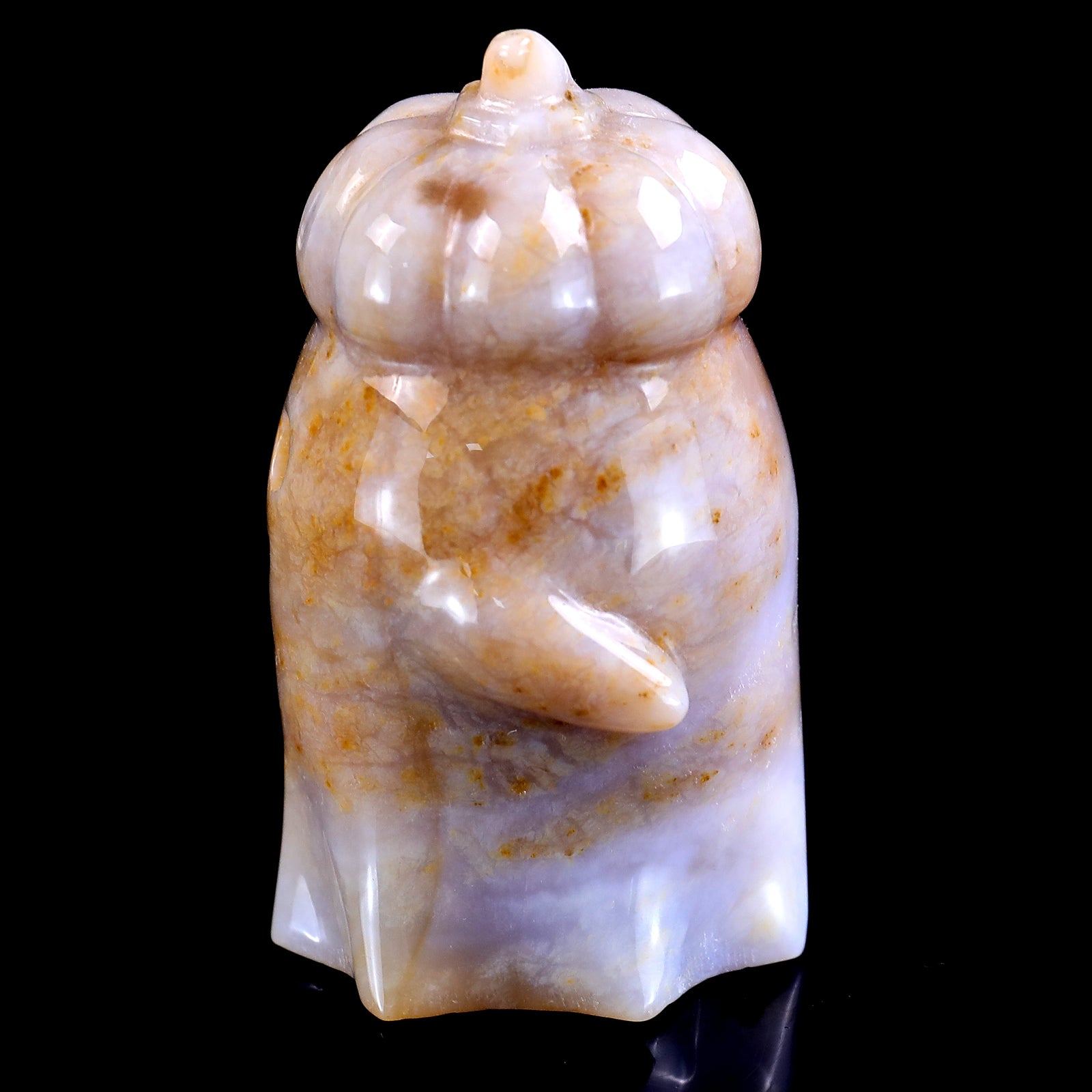 3.1” Natural Chalcedony Hand Carved Crystal Pumpkin Ghost Sculpture, Halloween Gift Crystallumi