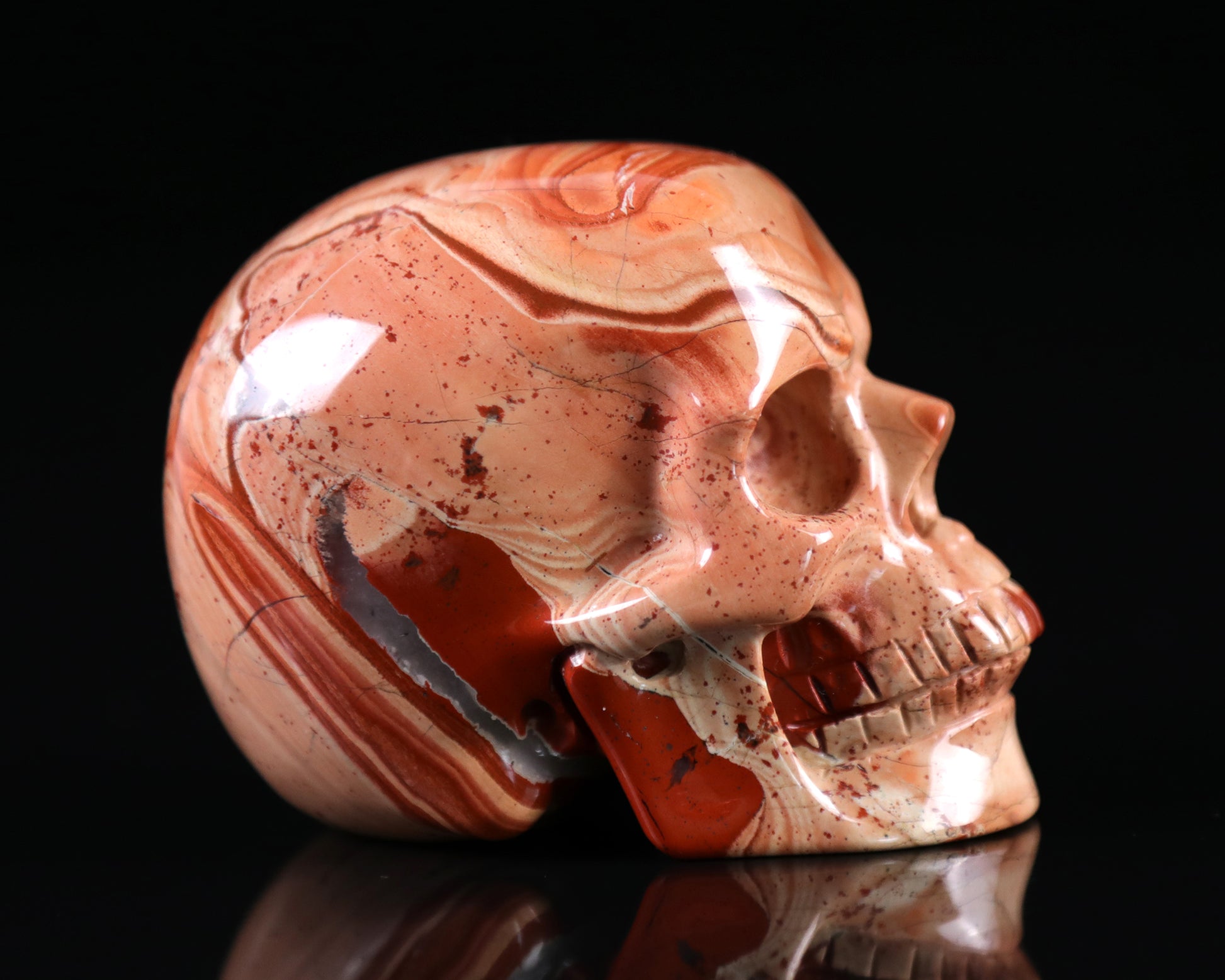 3.1" Red Jasper Hand Carved Crystal Realistic Skull Sculpture Crystallumi