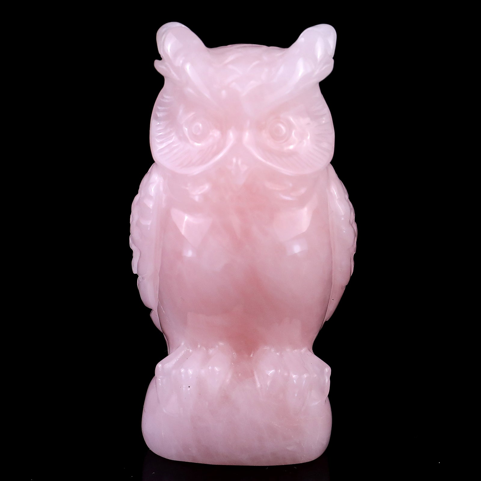 3.1" Rose Quartz Hand Carved Crystal Owl Sculpture Crystallumi