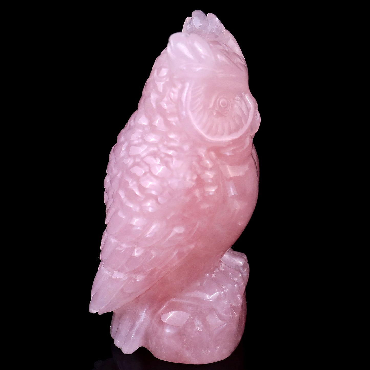 3.1" Rose Quartz Hand Carved Crystal Owl Sculpture Crystallumi