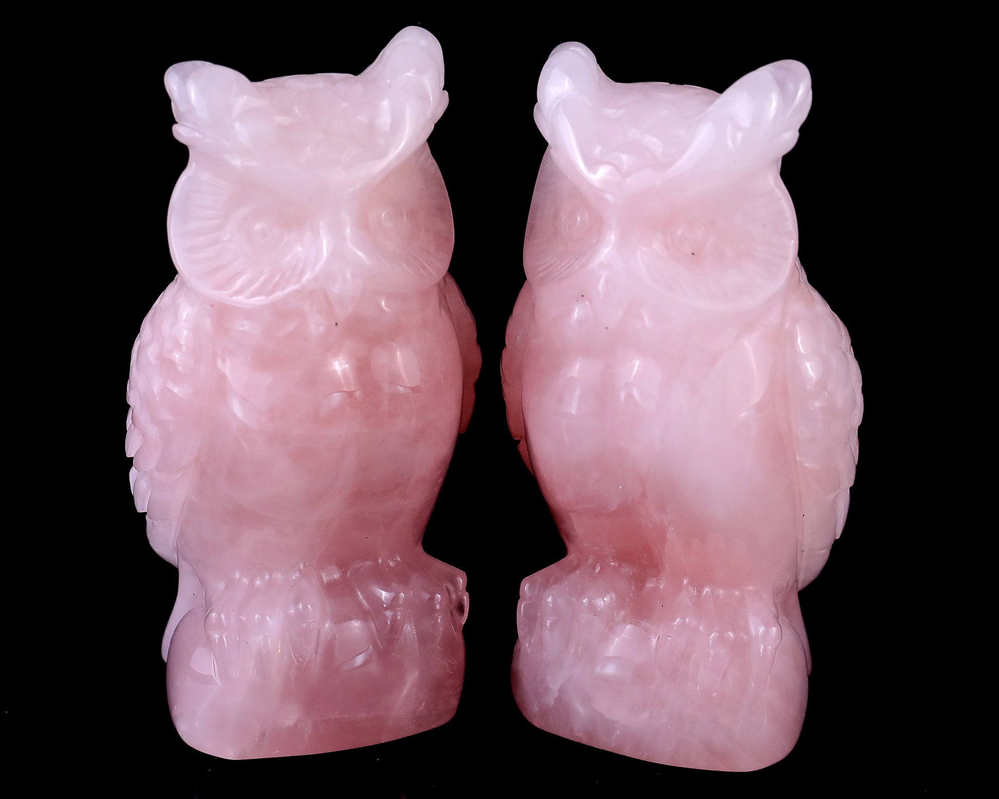 3.1" Rose Quartz Hand Carved Crystal Owl Sculpture Crystallumi