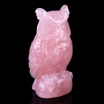 3.1" Rose Quartz Hand Carved Crystal Owl Sculpture Crystallumi