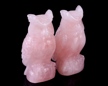 3.1" Rose Quartz Hand Carved Crystal Owl Sculpture Crystallumi