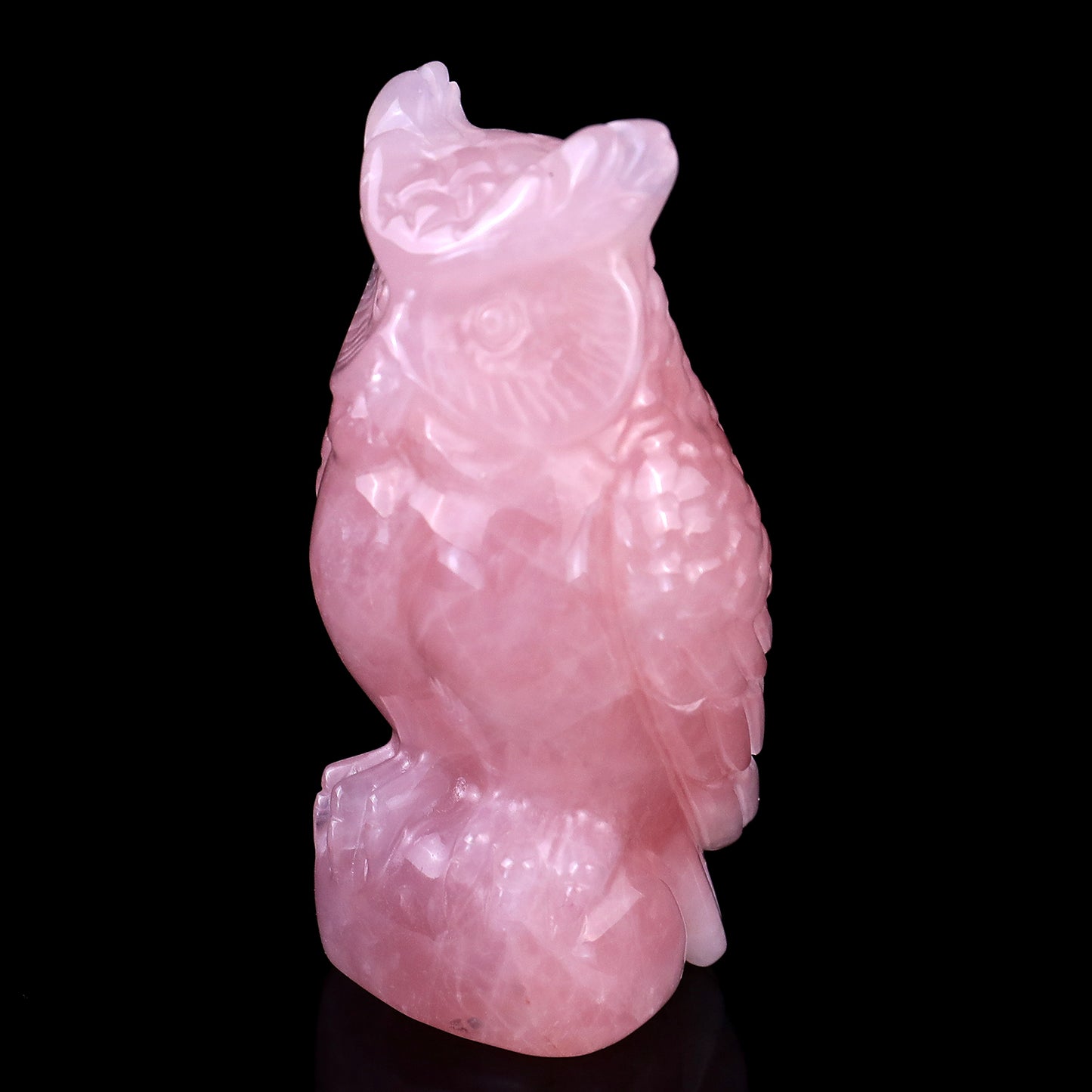 3.1" Rose Quartz Hand Carved Crystal Owl Sculpture Crystallumi