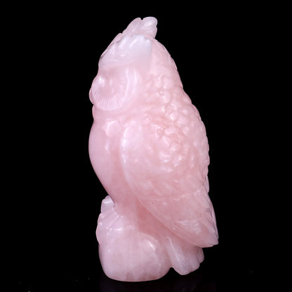 3.1" Rose Quartz Hand Carved Crystal Owl Sculpture Crystallumi