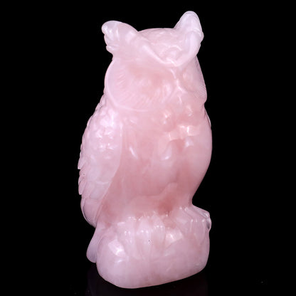 3.1" Rose Quartz Hand Carved Crystal Owl Sculpture Crystallumi