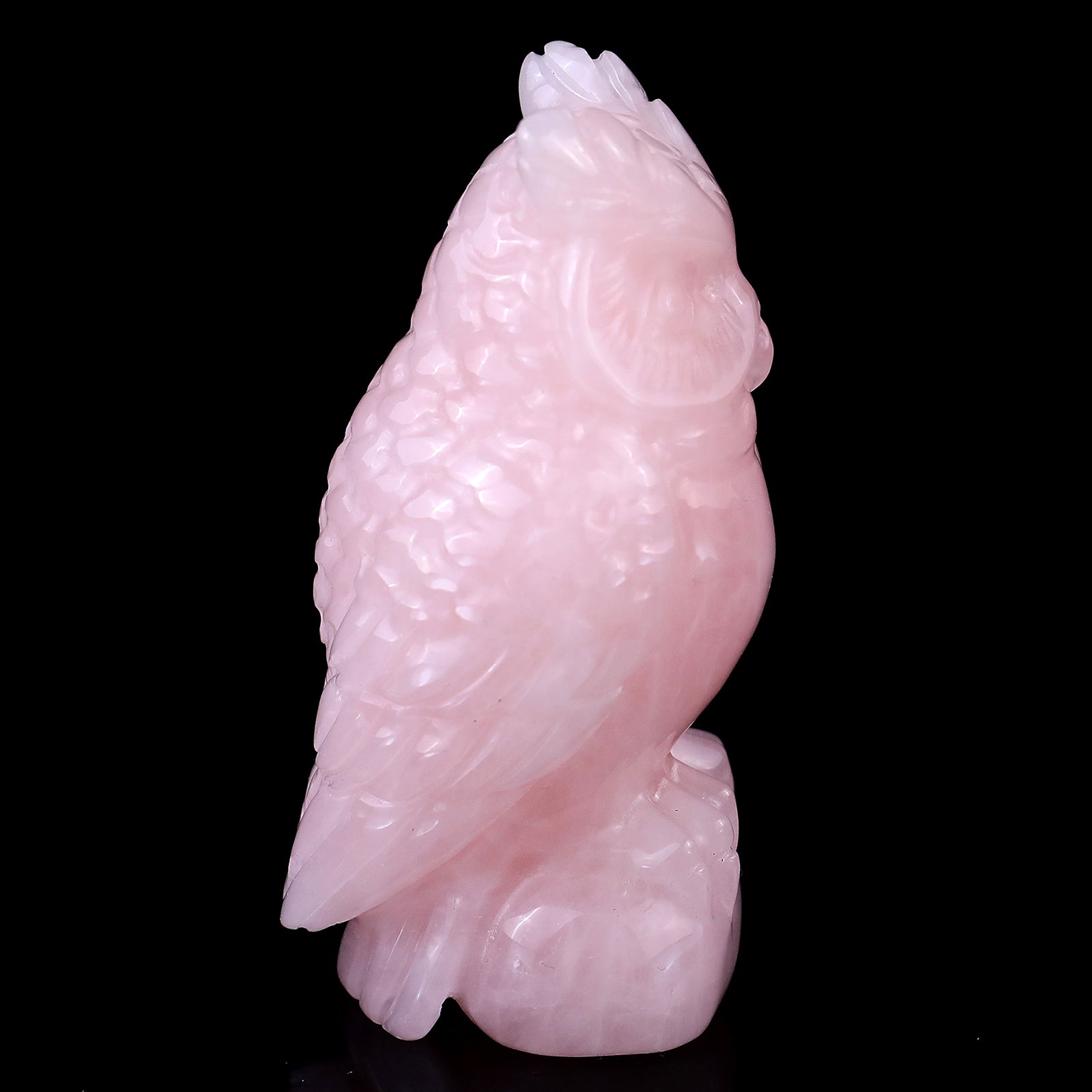 3.1" Rose Quartz Hand Carved Crystal Owl Sculpture Crystallumi