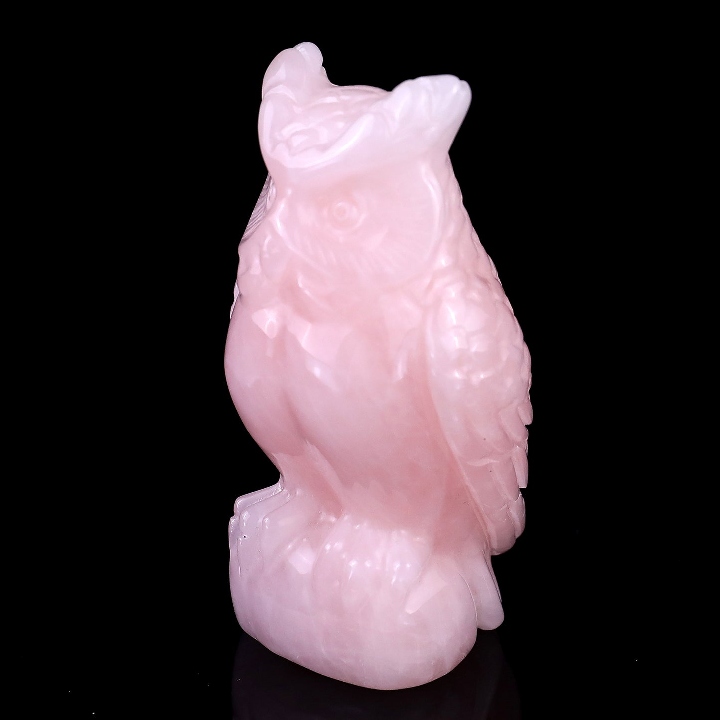 3.1" Rose Quartz Hand Carved Crystal Owl Sculpture Crystallumi