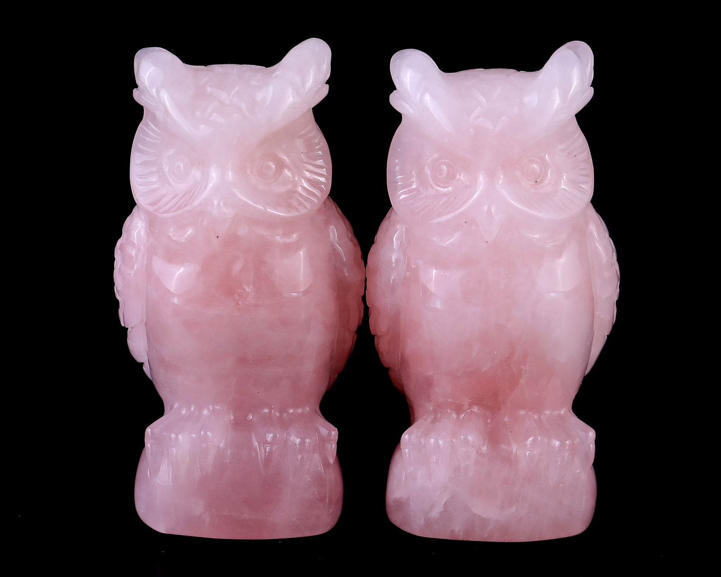 3.1" Rose Quartz Hand Carved Crystal Owl Sculpture Crystallumi